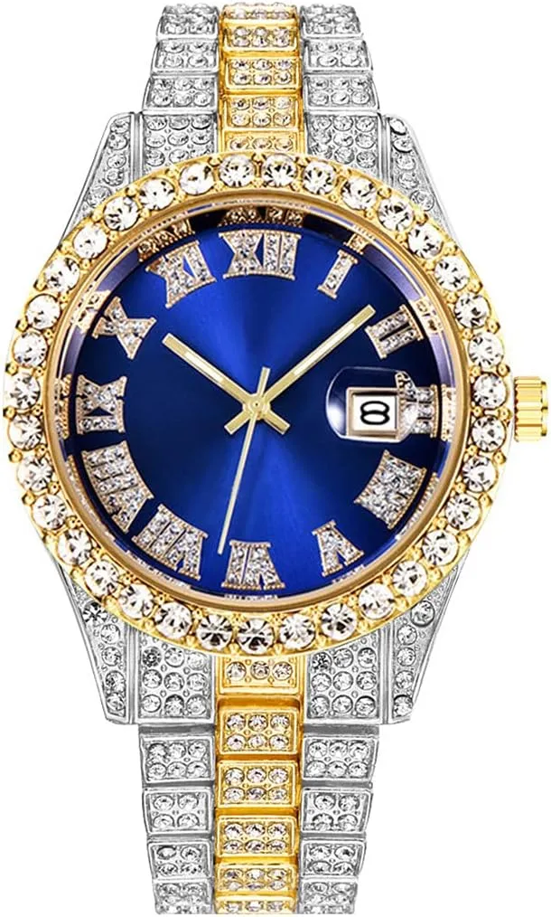 SENRUD Unisex Watch Fashion Crystal Diamond Watch Mens Womens Quartz Analog Watch Stainless Steel Big Face Wrist Watch