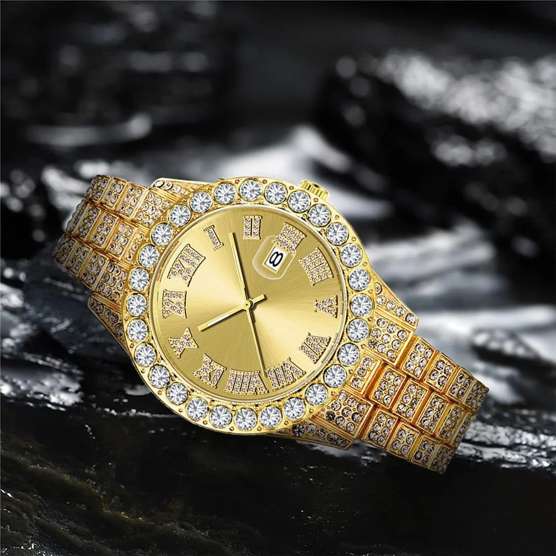 SENRUD Unisex Watch Fashion Crystal Diamond Watch Mens Womens Quartz Analog Watch Stainless Steel Big Face Wrist Watch
