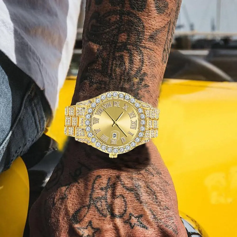 SENRUD Unisex Watch Fashion Crystal Diamond Watch Mens Womens Quartz Analog Watch Stainless Steel Big Face Wrist Watch