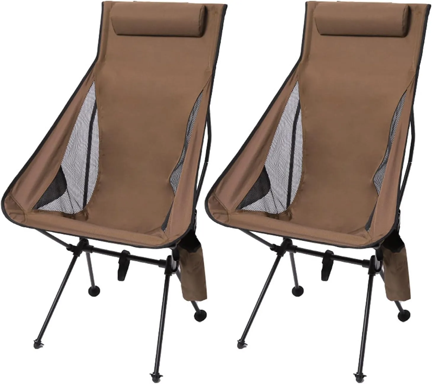 Set of 2 High Back Camping Chairs, Portable Lightweight Folding Chair with Headrest & Carry Bag, All Aluminum Structure, Outdoor Camp Chair for Hiking, Beach, Garden,Brown (Brown One Size)
