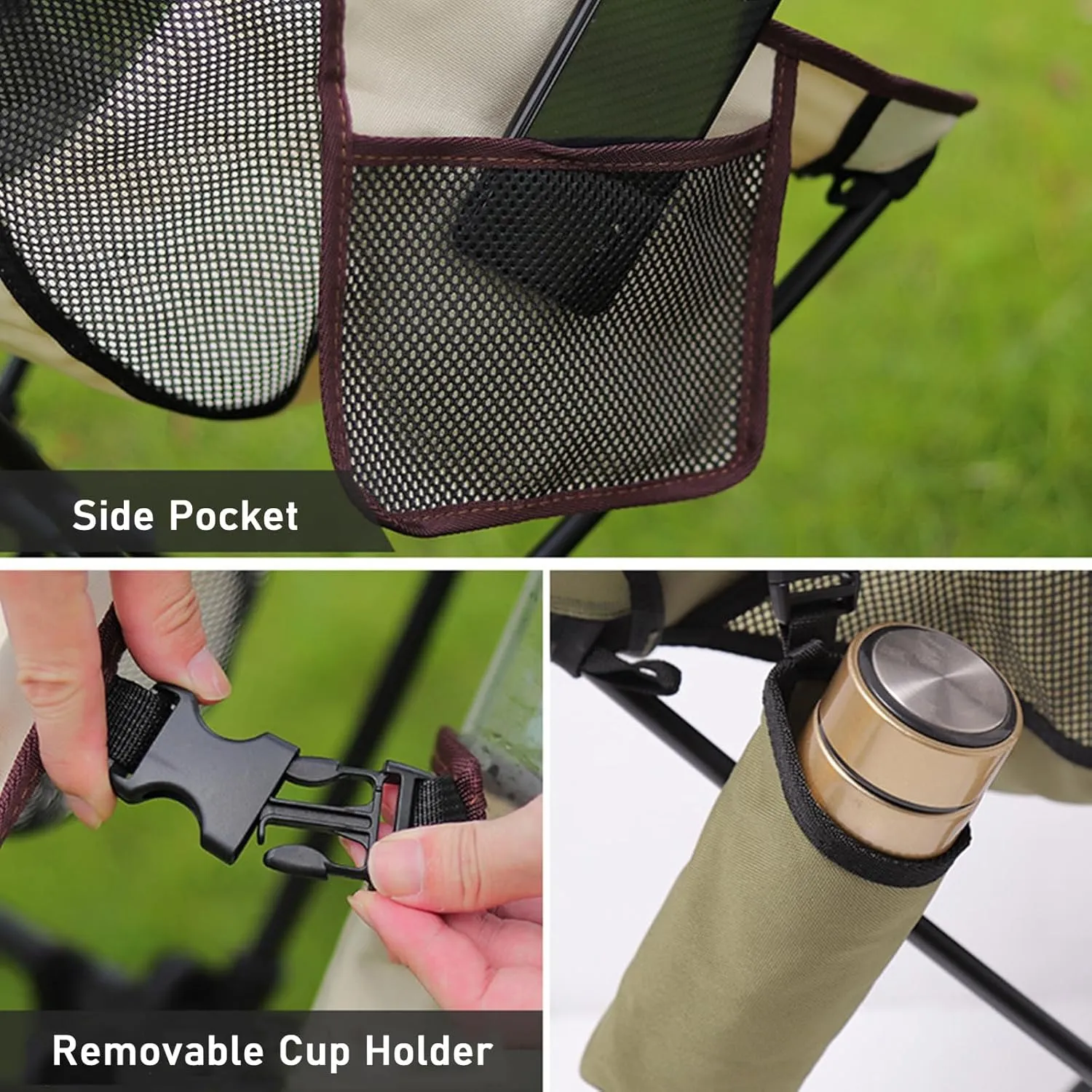 Set of 2 High Back Camping Chairs, Portable Lightweight Folding Chair with Headrest & Carry Bag, All Aluminum Structure, Outdoor Camp Chair for Hiking, Beach, Garden,Brown (Brown One Size)