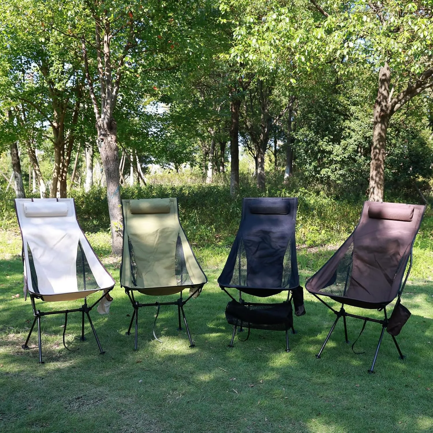Set of 2 High Back Camping Chairs, Portable Lightweight Folding Chair with Headrest & Carry Bag, All Aluminum Structure, Outdoor Camp Chair for Hiking, Beach, Garden,Brown (Brown One Size)