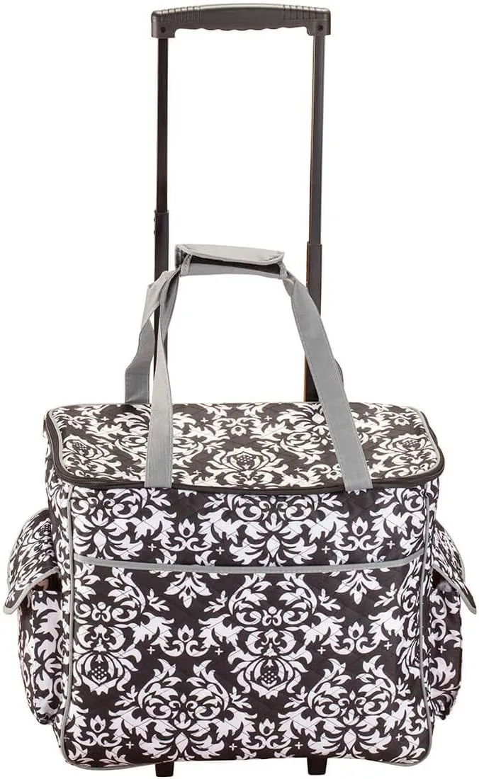 Sewing Accessories Rolling Sewing Machine Tote with 6 Storage Pockets - Damask,LARGE