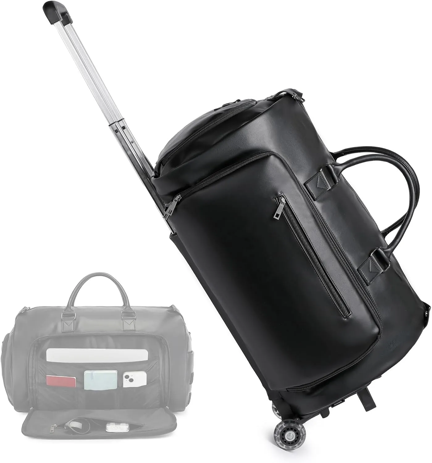 Seyfocnia Rolling Duffle Bag with Wheels - Overnight Suitcase - Black