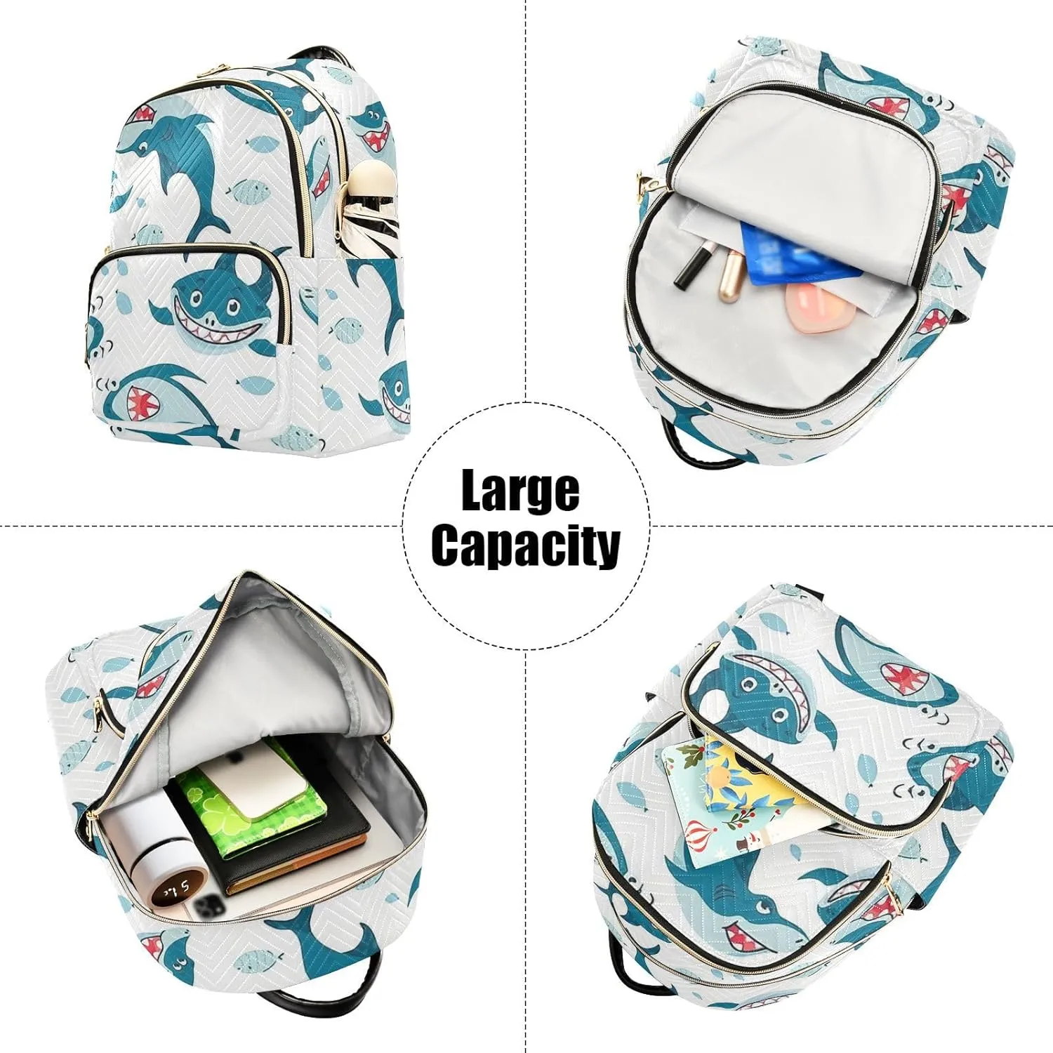 Shark Mini Backpack Purse for Women Cute Backpack Light Weight Fashion Daypack for Work Travel Daily Backpack with Leather Carrying Handle (Medium Pattren 1)