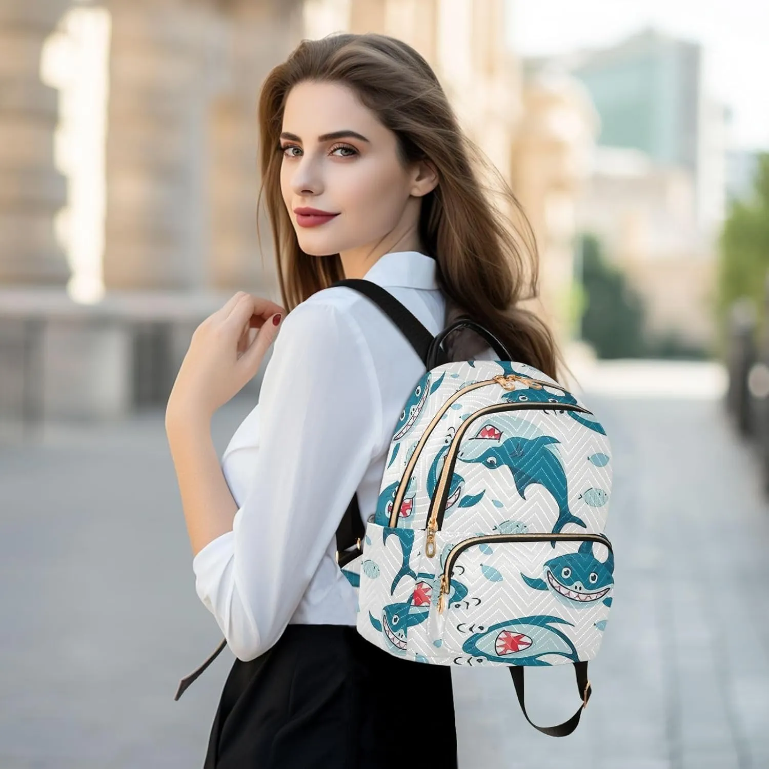 Shark Mini Backpack Purse for Women Cute Backpack Light Weight Fashion Daypack for Work Travel Daily Backpack with Leather Carrying Handle (Medium Pattren 1)