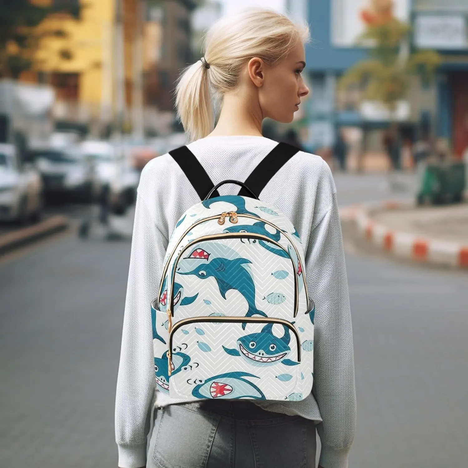 Shark Mini Backpack Purse for Women Cute Backpack Light Weight Fashion Daypack for Work Travel Daily Backpack with Leather Carrying Handle (Medium Pattren 1)