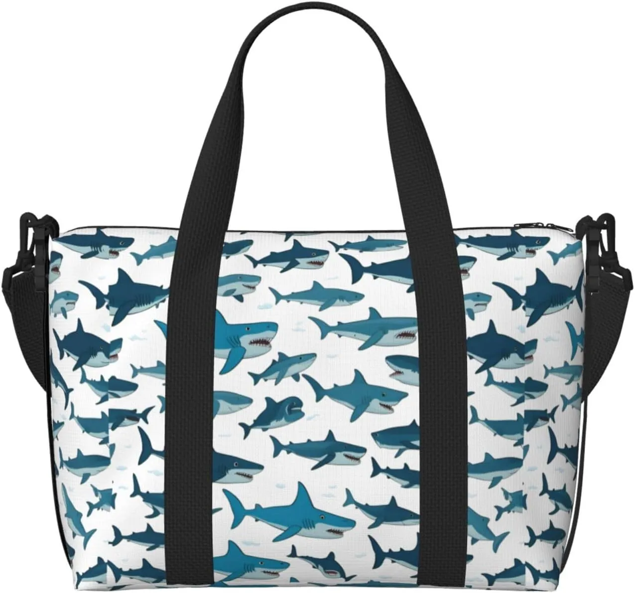 Shark Pattern with Various Gestures print Handbag Crossbody Travelling Weekend Overnight Carry On Bag Sports Tote Gym Bag