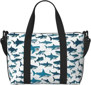 Shark Pattern with Various Gestures print Handbag Crossbody Travelling Weekend Overnight Carry On Bag Sports Tote Gym Bag
