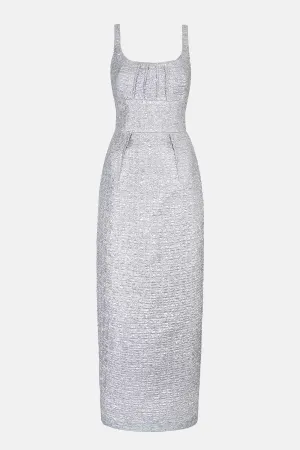Sharon Dress In Silver Metallic Seersucker