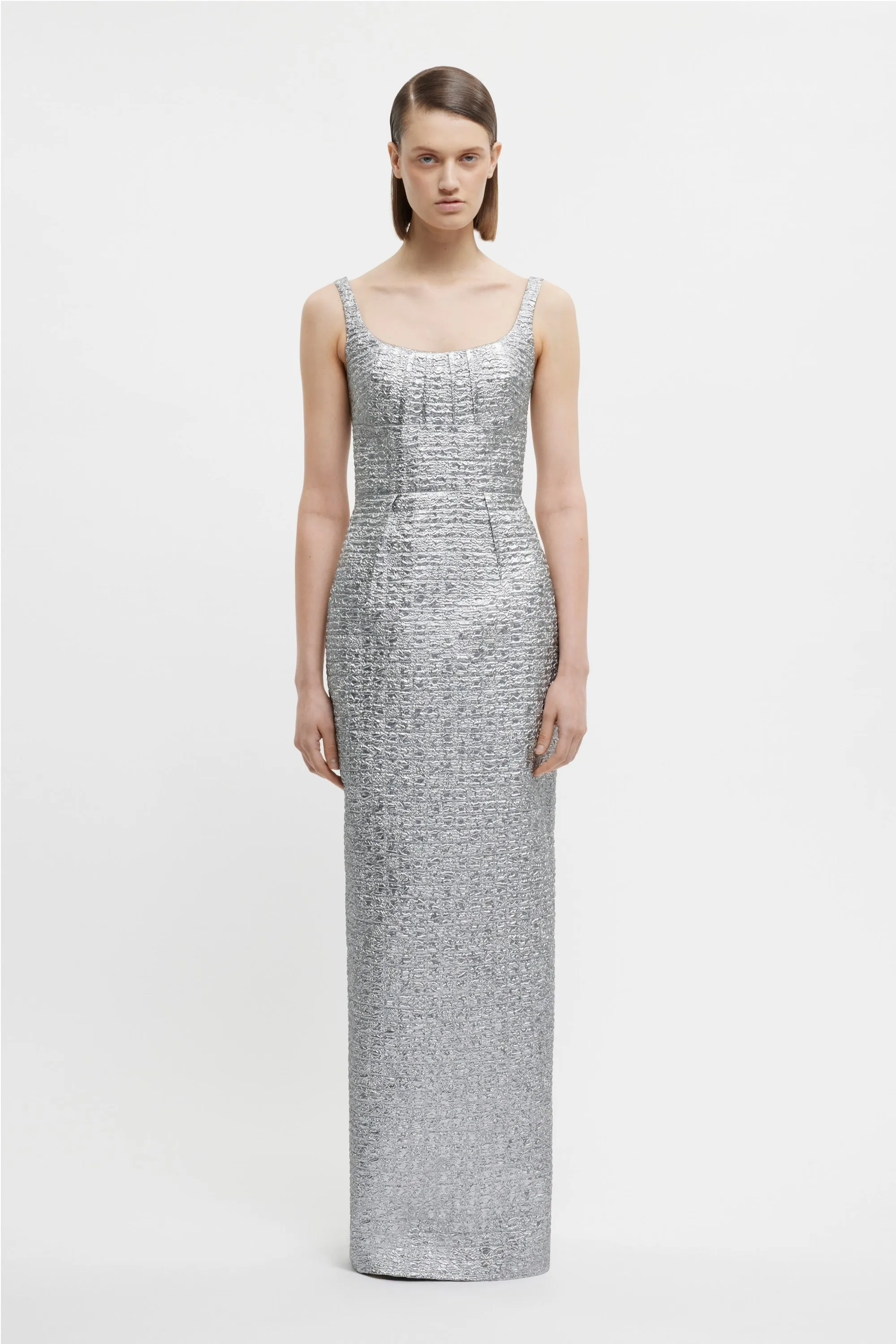 Sharon Dress In Silver Metallic Seersucker