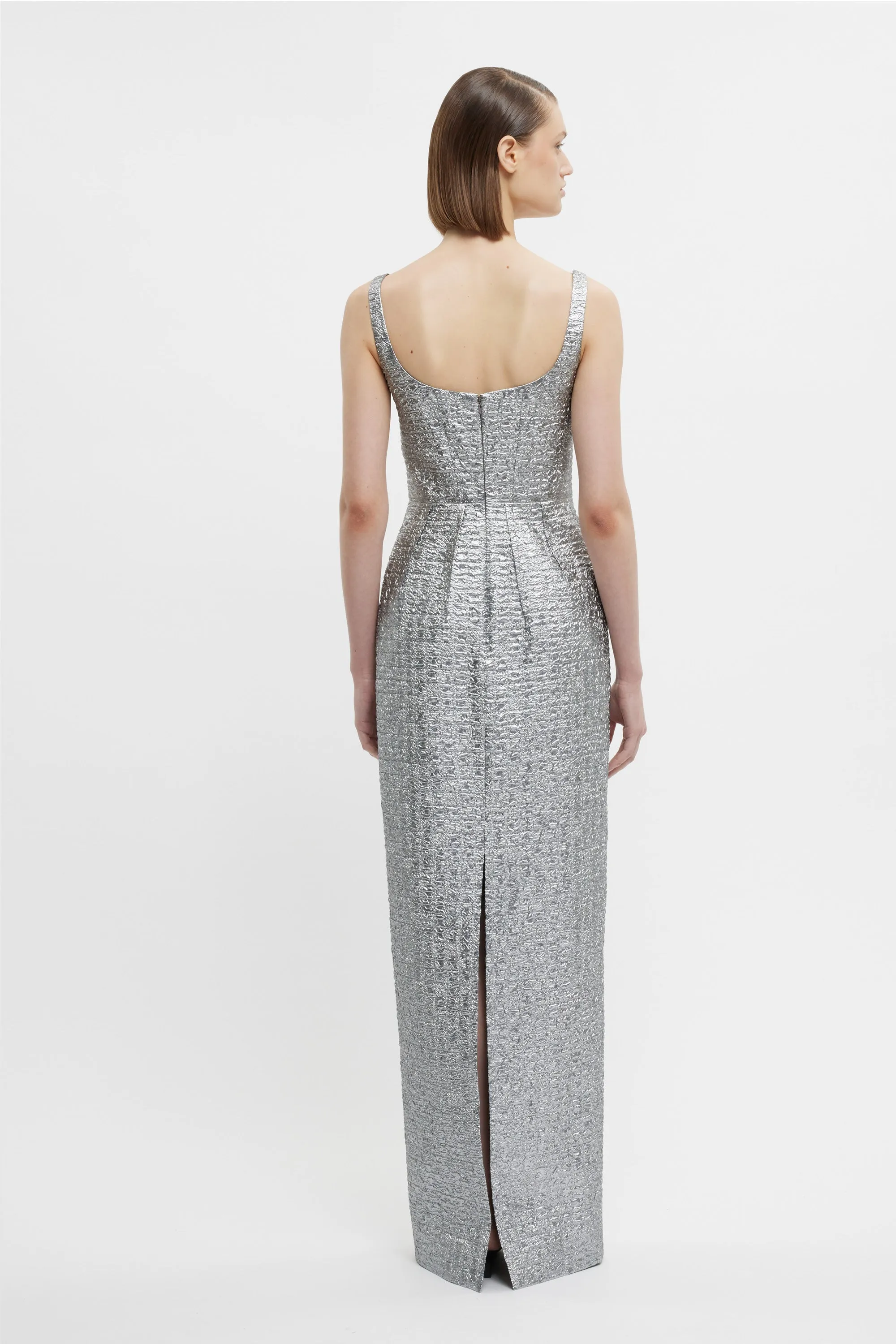 Sharon Dress In Silver Metallic Seersucker