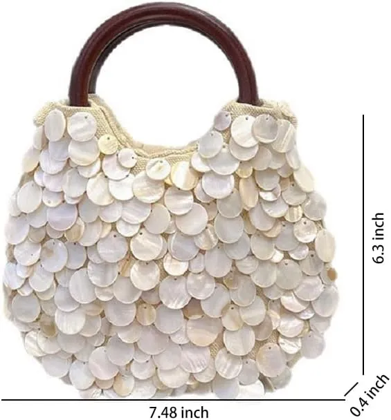 Shell Beaded Beach Purse for Women Luxury Handmade Top Handle Bag Beach Evening Handbag for Summer Vacation