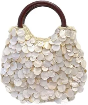 Shell Beaded Beach Purse for Women Luxury Handmade Top Handle Bag Beach Evening Handbag for Summer Vacation