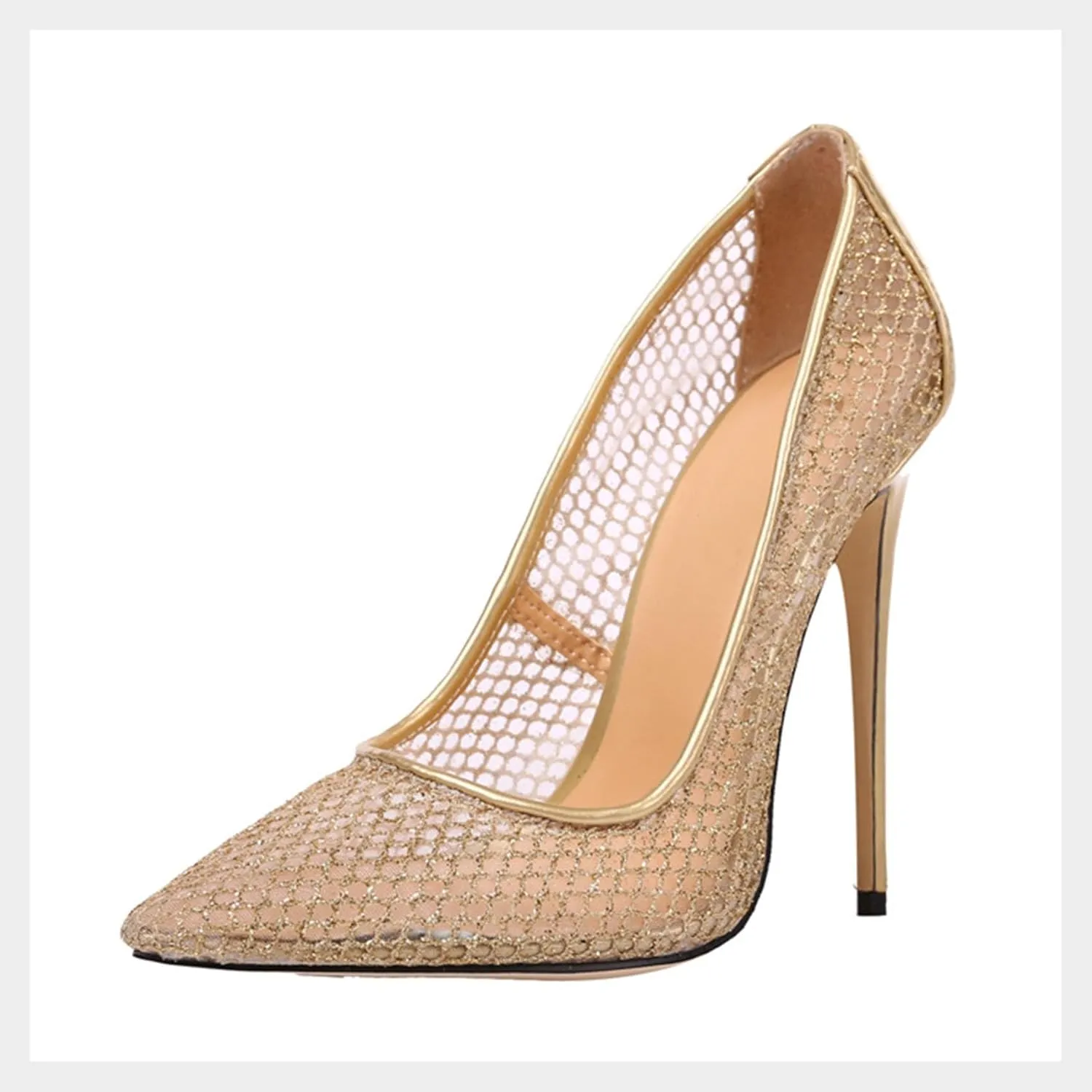 SHEMEE Sexy Pointy Toe Mesh Cutout Bridal Shoes Stiletto High Heels Wedding Pumps Elegant Court Party Dress Shoe