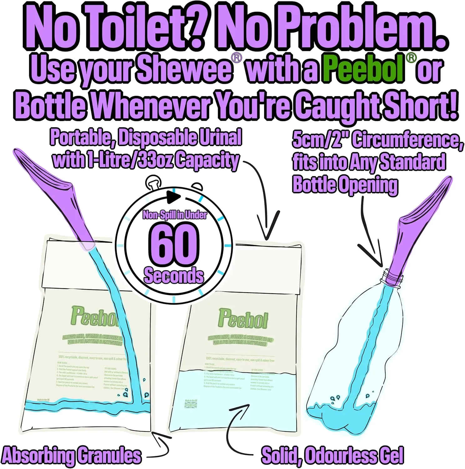 SHEWEE Extreme Female Urinal – UK Made Reusable Pee Funnel, Travel Essential Camping Accessories Festival Essential, Stand to Pee Female Urination Device