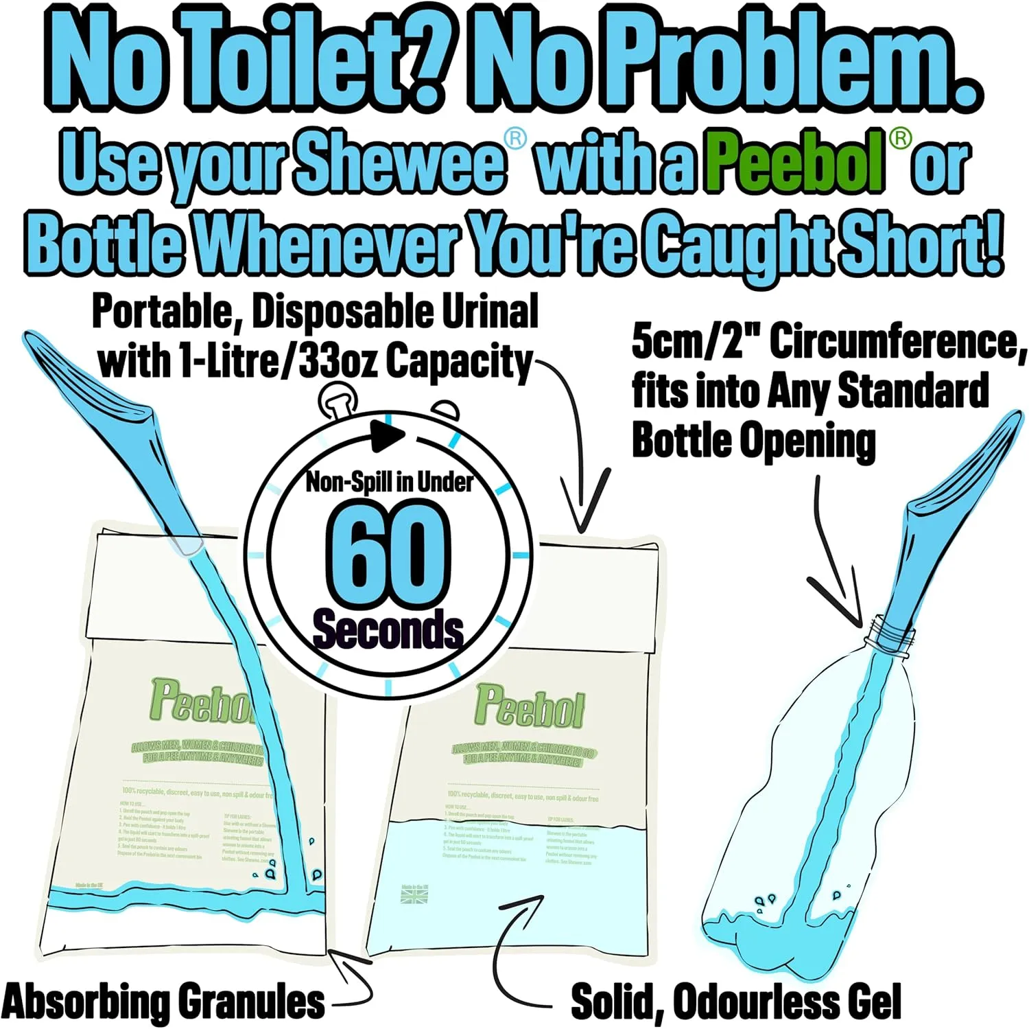 SHEWEE Extreme Female Urinal – UK Made Reusable Pee Funnel, Travel Essential Camping Accessories Festival Essential, Stand to Pee Female Urination Device