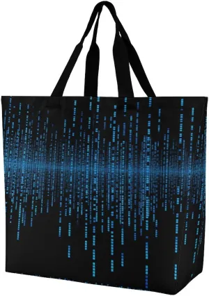Shopping Bag,Blue Binary Matrix Print Groceries Tote Bag,unisex Portable Shopping Bag,foldable Reusable Grocery Bags