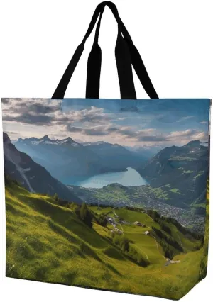 Shopping Bag,Switzerland Alps Print Groceries Tote Bag,unisex Portable Shopping Bag,foldable Reusable Grocery Bags
