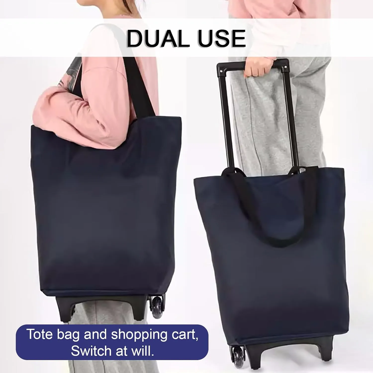 Shopping Carts for Groceries, Grocery Carts, Tote Bag on Wheels, Collapsible Shopping Cart Bags, Reusable Grocery Bags (Color : Deep blue)