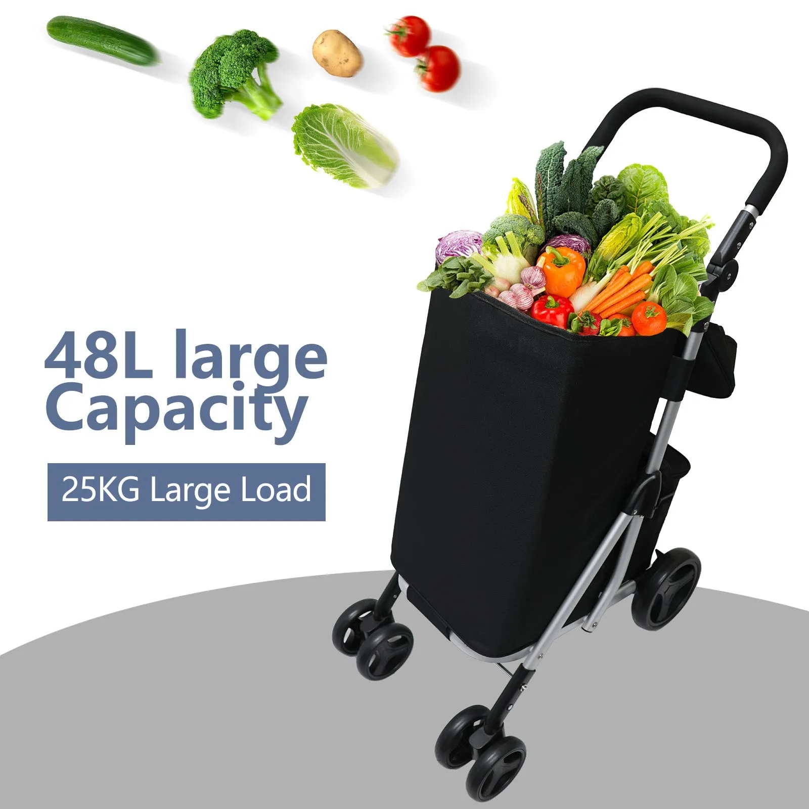 Shopping Trolley Foldable Grocery Cart With Removable Insulated Cooler Bag