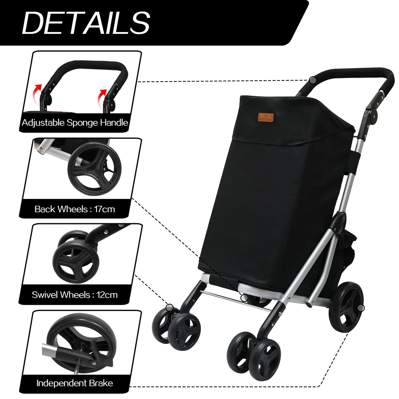 Shopping Trolley Foldable Grocery Cart With Removable Insulated Cooler Bag
