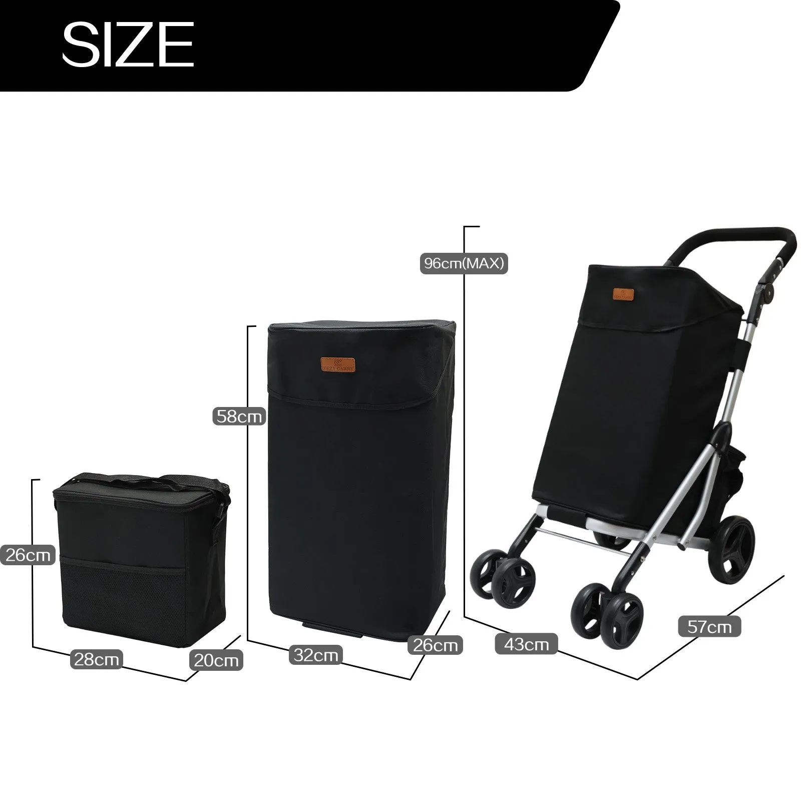 Shopping Trolley Foldable Grocery Cart With Removable Insulated Cooler Bag