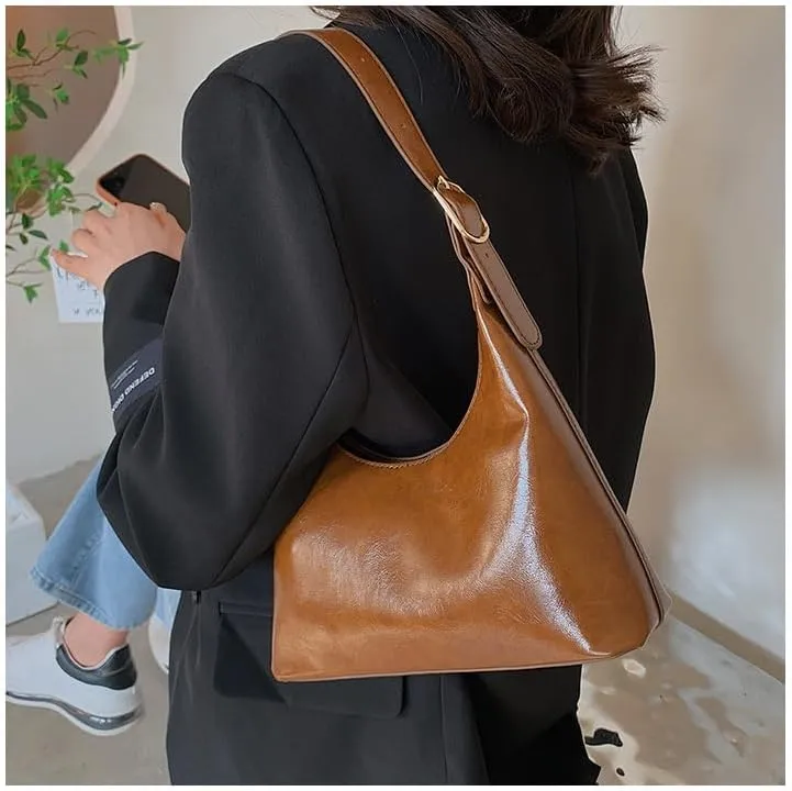 Shoulder Bag for Women Black Purse Stylish Handbag with Zipper Closure for Work Shopping Travel