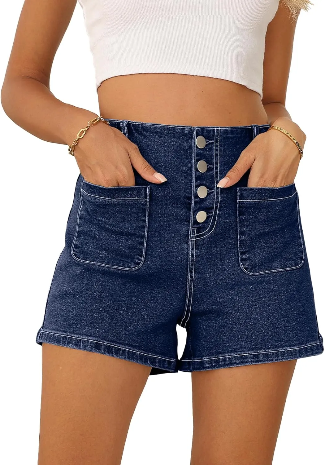 Sidefeel Women's Jean Shorts Button Fly Stretchy High Waisted Zimbaplatinum Jeans Summer Outfit 2025 Denim Shorts