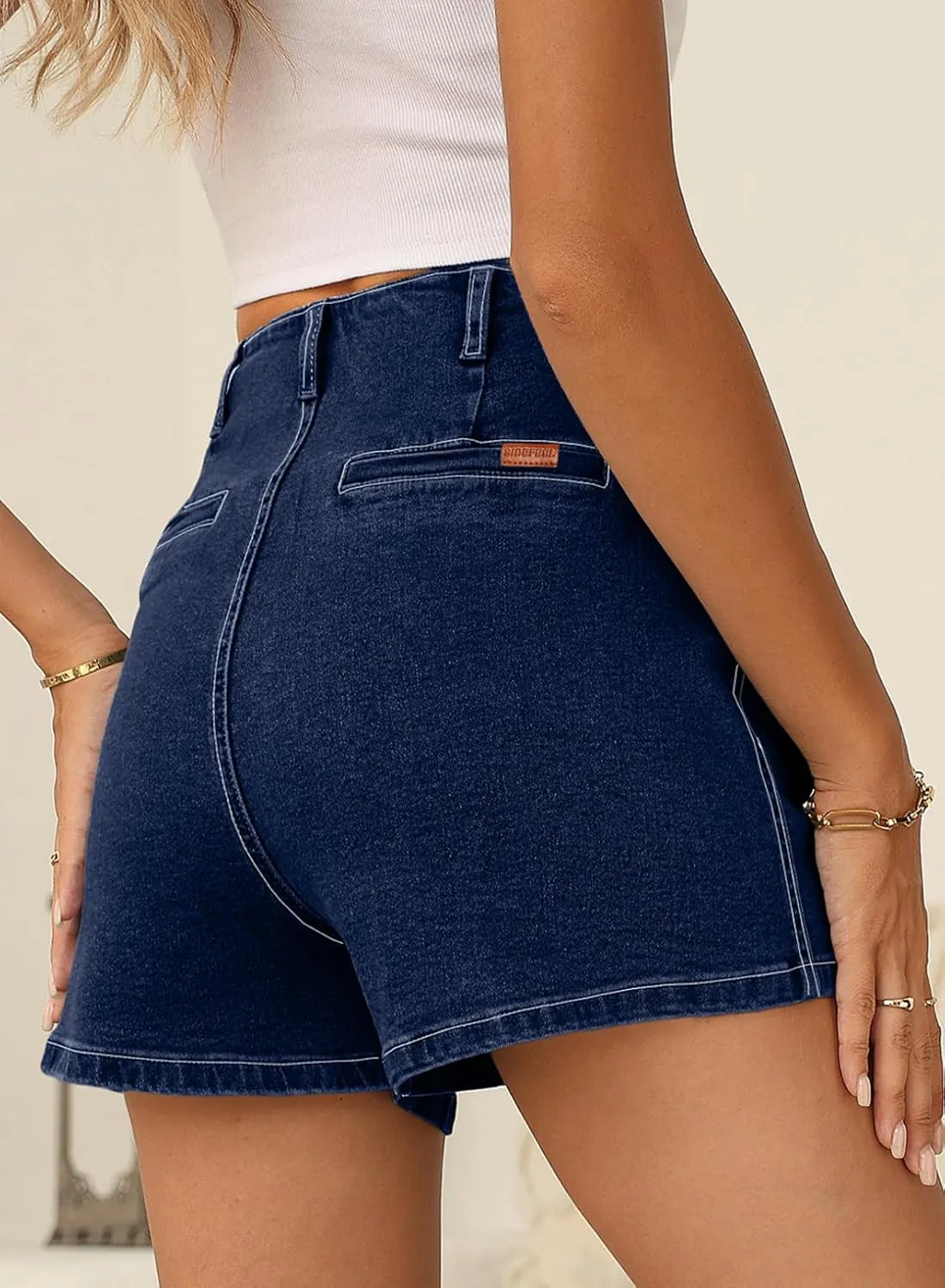 Sidefeel Women's Jean Shorts Button Fly Stretchy High Waisted Zimbaplatinum Jeans Summer Outfit 2025 Denim Shorts