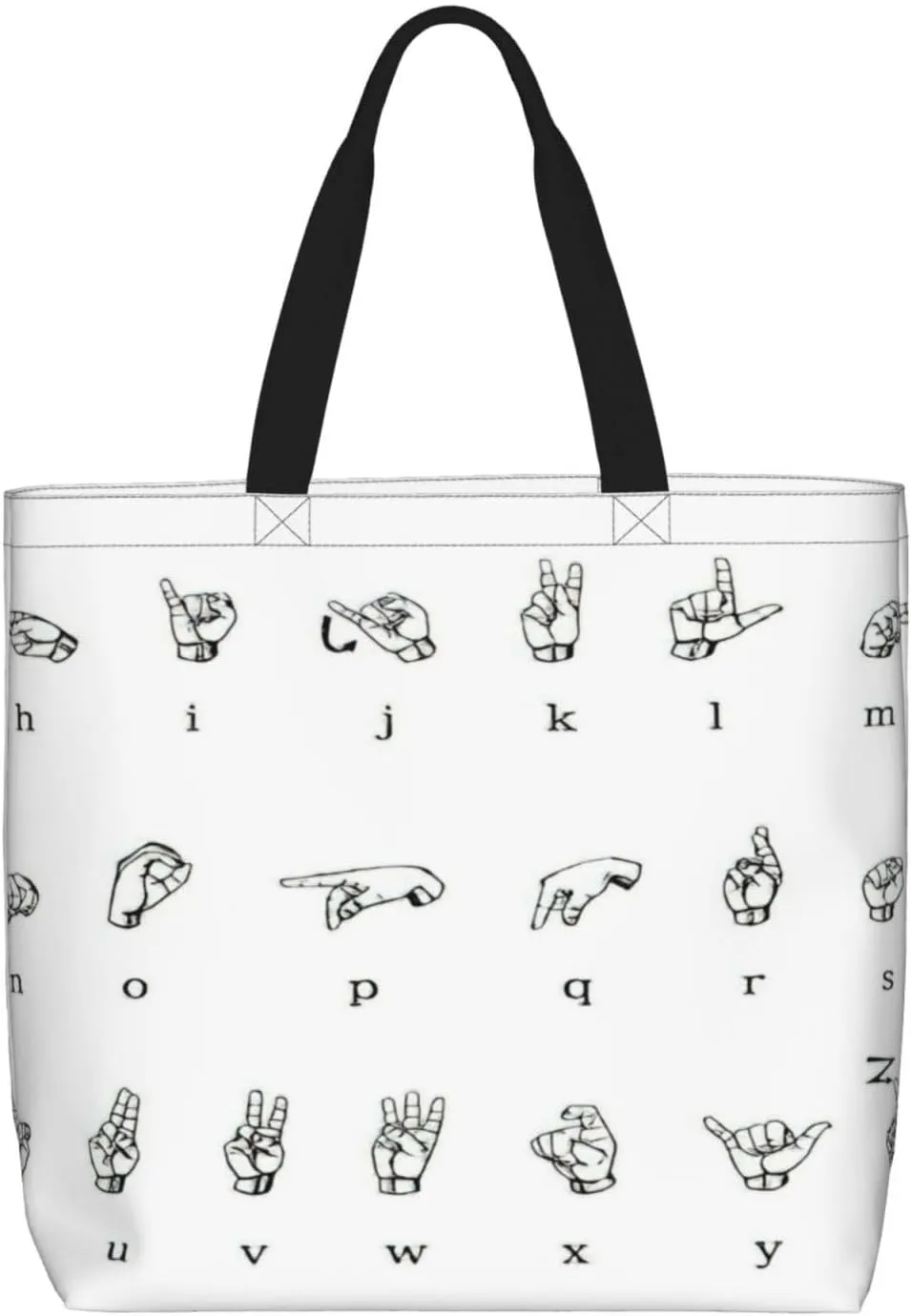 Sign Language Alphabet Print zipper shoulder bag for women.Beach,travel and daily use,lightweight,stylish
