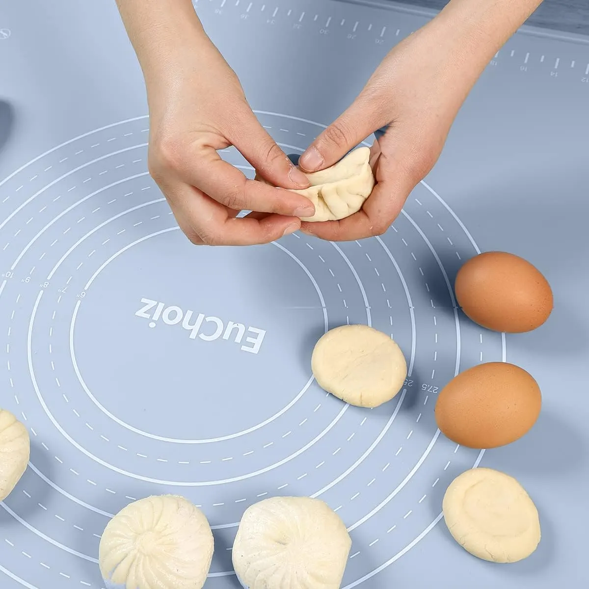 Silicone Pastry Mat 32"*24" Extra Thick Non Stick Baking Mat Food Grade Silicone Dough Rolling Mat with Edge Heightening Large Blue