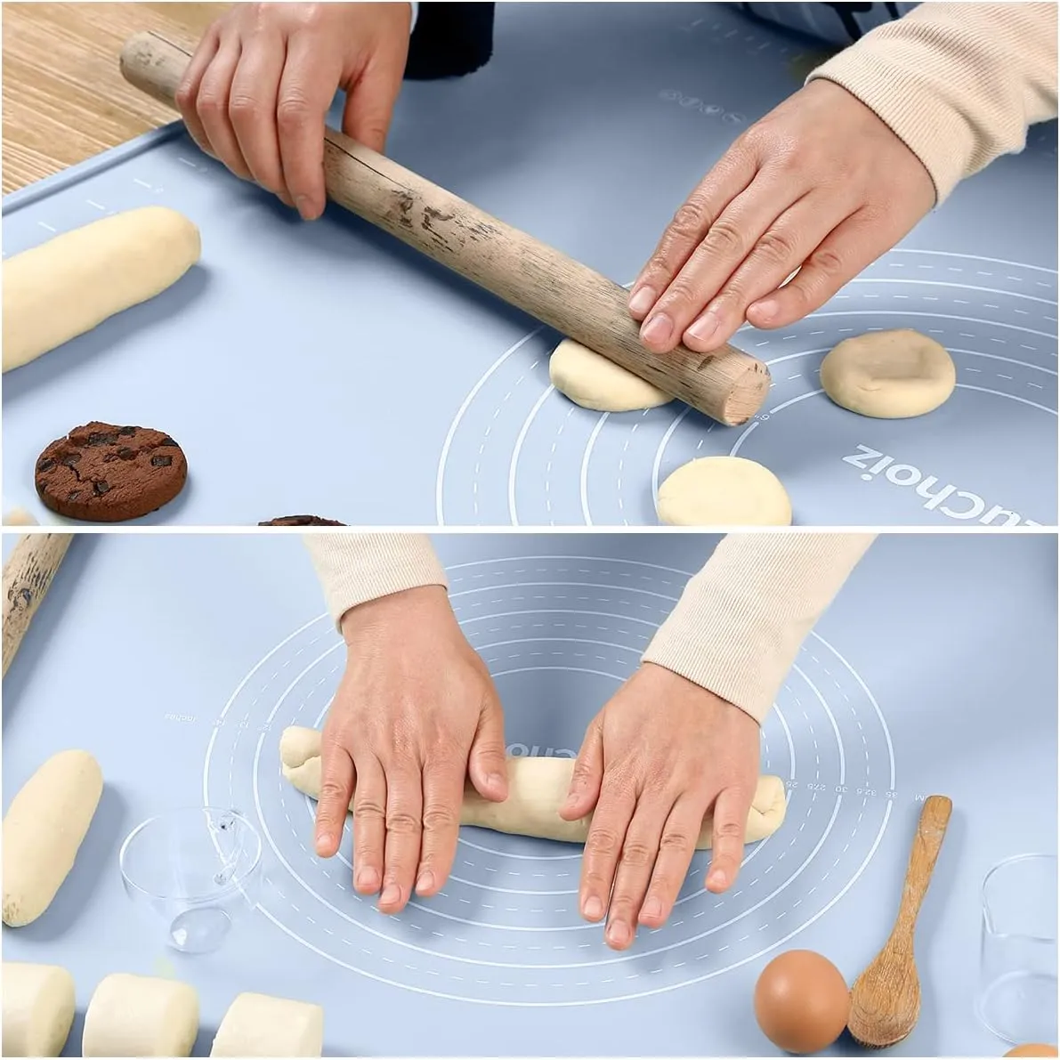 Silicone Pastry Mat 32"*24" Extra Thick Non Stick Baking Mat Food Grade Silicone Dough Rolling Mat with Edge Heightening Large Blue