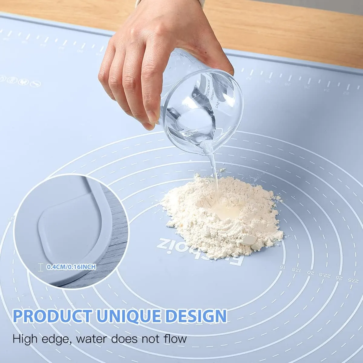 Silicone Pastry Mat 32"*24" Extra Thick Non Stick Baking Mat Food Grade Silicone Dough Rolling Mat with Edge Heightening Large Blue