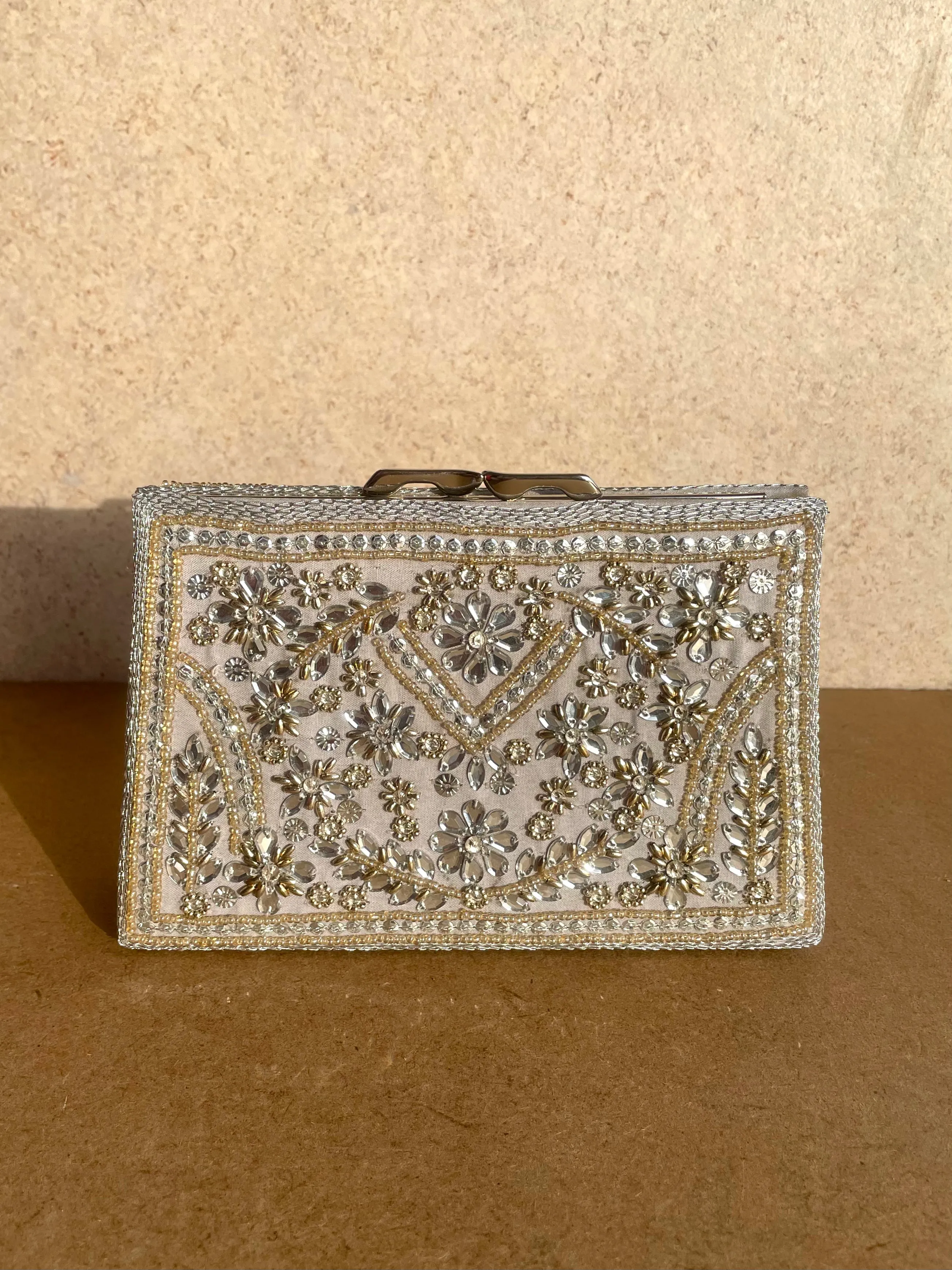 Silver Clutch with Mix Handwork