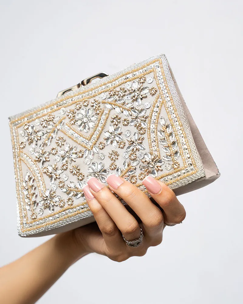 Silver Clutch with Mix Handwork