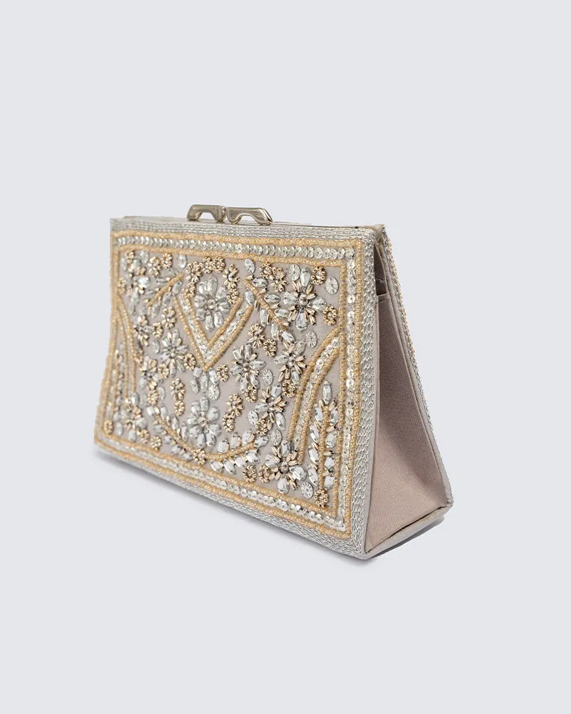 Silver Clutch with Mix Handwork