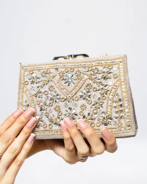 Silver Clutch with Mix Handwork
