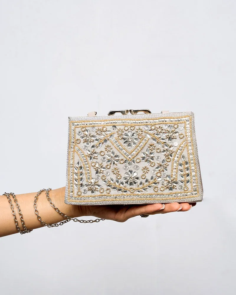 Silver Clutch with Mix Handwork