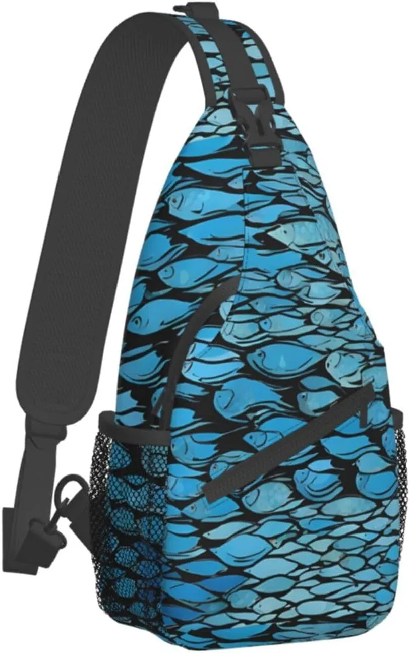(Silver Fish Scale) Crossbody Bag Men Lightweight Chest Backpack For Hiking Cycling Traveling Running