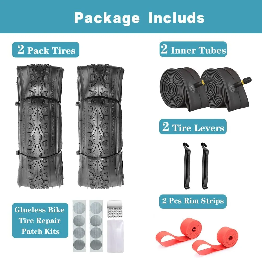 SIMEIQI Pair of 26"x1.75" Bike Tires with or Without Inner Tubes of 26“x1.75”/2.125“ Replacement Tire for Hybrid City Road Commuter Bicycles Urban