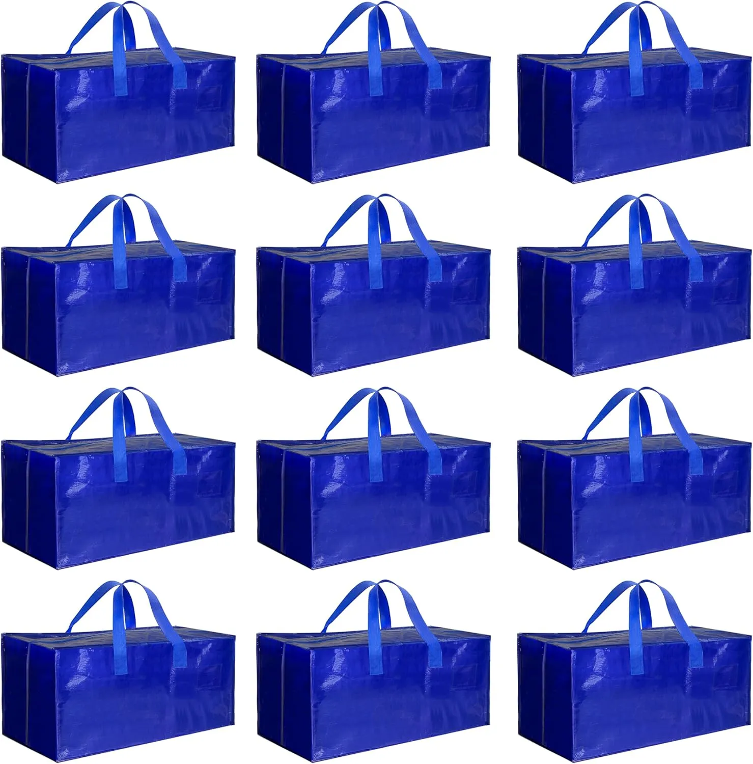Simple Deluxe 12 Pack Extra Large Moving Bags with Backpack Straps, Strong Handles/Zippers, Heavy Duty Storage Tote For Moving Travel Camping Space Saving, Blue