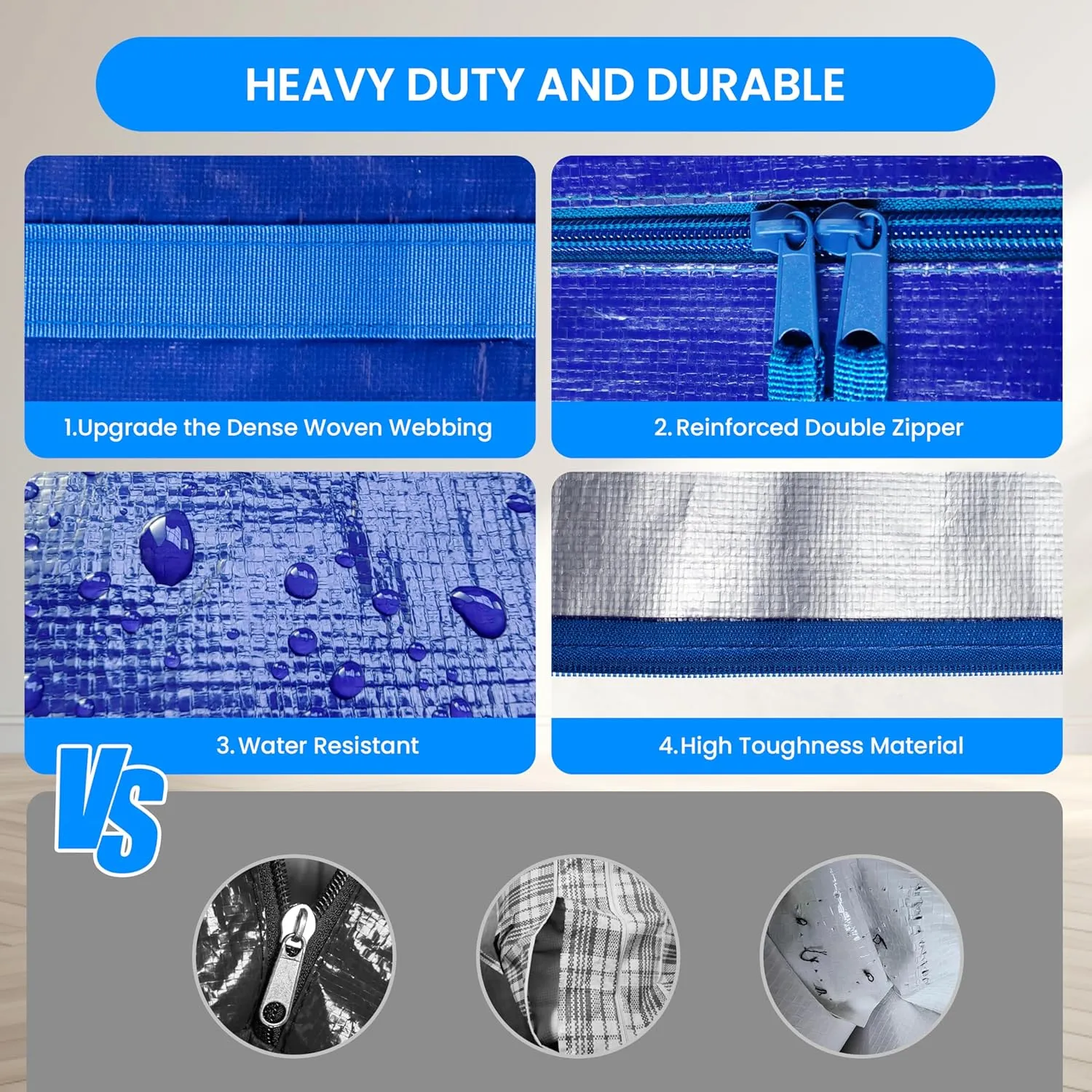 Simple Deluxe 12 Pack Extra Large Moving Bags with Backpack Straps, Strong Handles/Zippers, Heavy Duty Storage Tote For Moving Travel Camping Space Saving, Blue
