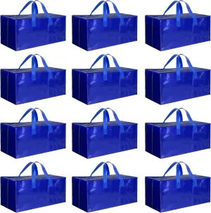 Simple Deluxe 12 Pack Extra Large Moving Bags with Backpack Straps, Strong Handles/Zippers, Heavy Duty Storage Tote For Moving Travel Camping Space Saving, Blue