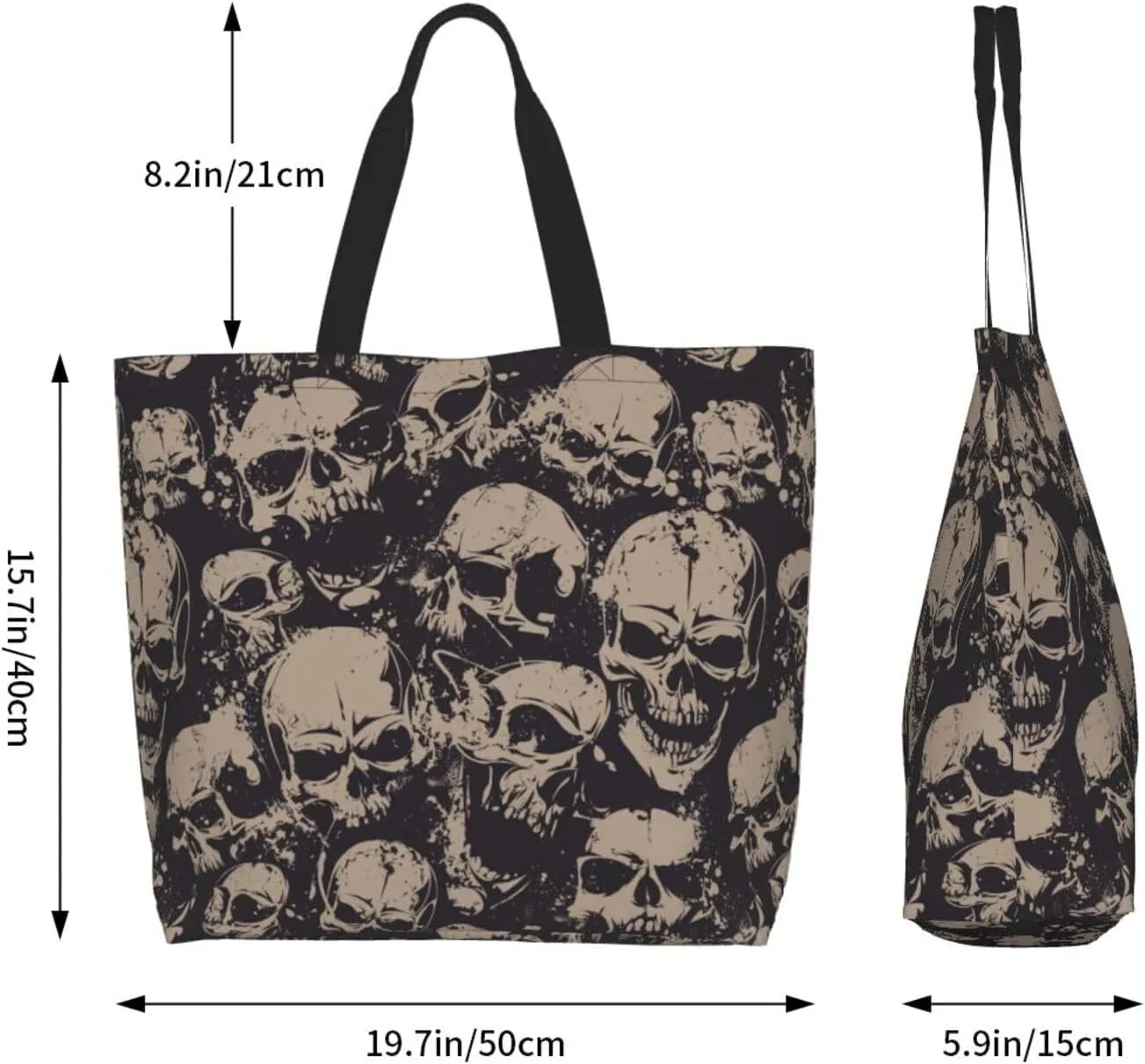 Skull Rose Tote Bag For Women, Large Shoulder Bags Foldable Grocery Handbag For Travel Shopping Sport Picnic