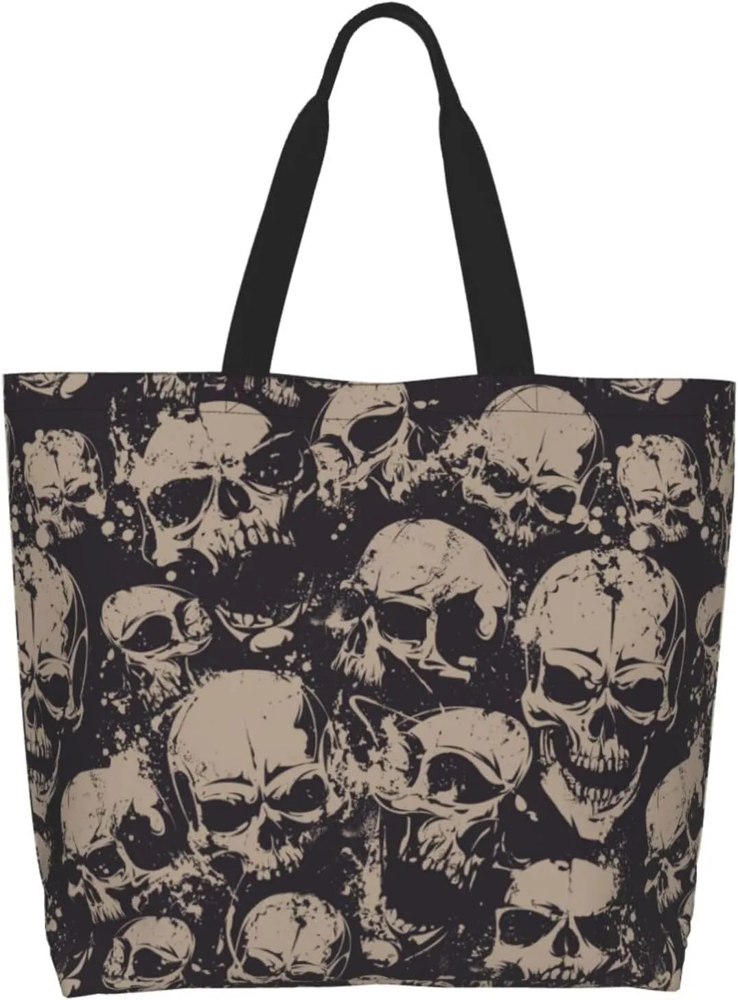 Skull Rose Tote Bag For Women, Large Shoulder Bags Foldable Grocery Handbag For Travel Shopping Sport Picnic
