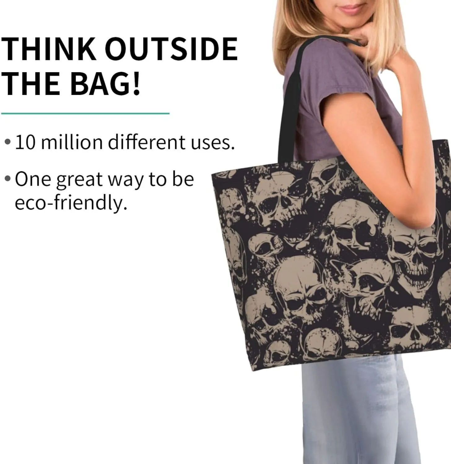Skull Rose Tote Bag For Women, Large Shoulder Bags Foldable Grocery Handbag For Travel Shopping Sport Picnic