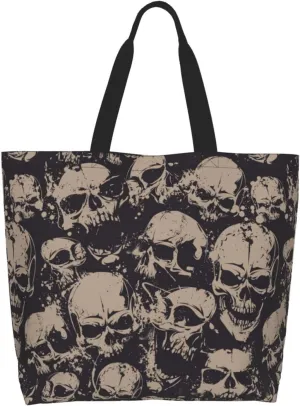 Skull Rose Tote Bag For Women, Large Shoulder Bags Foldable Grocery Handbag For Travel Shopping Sport Picnic
