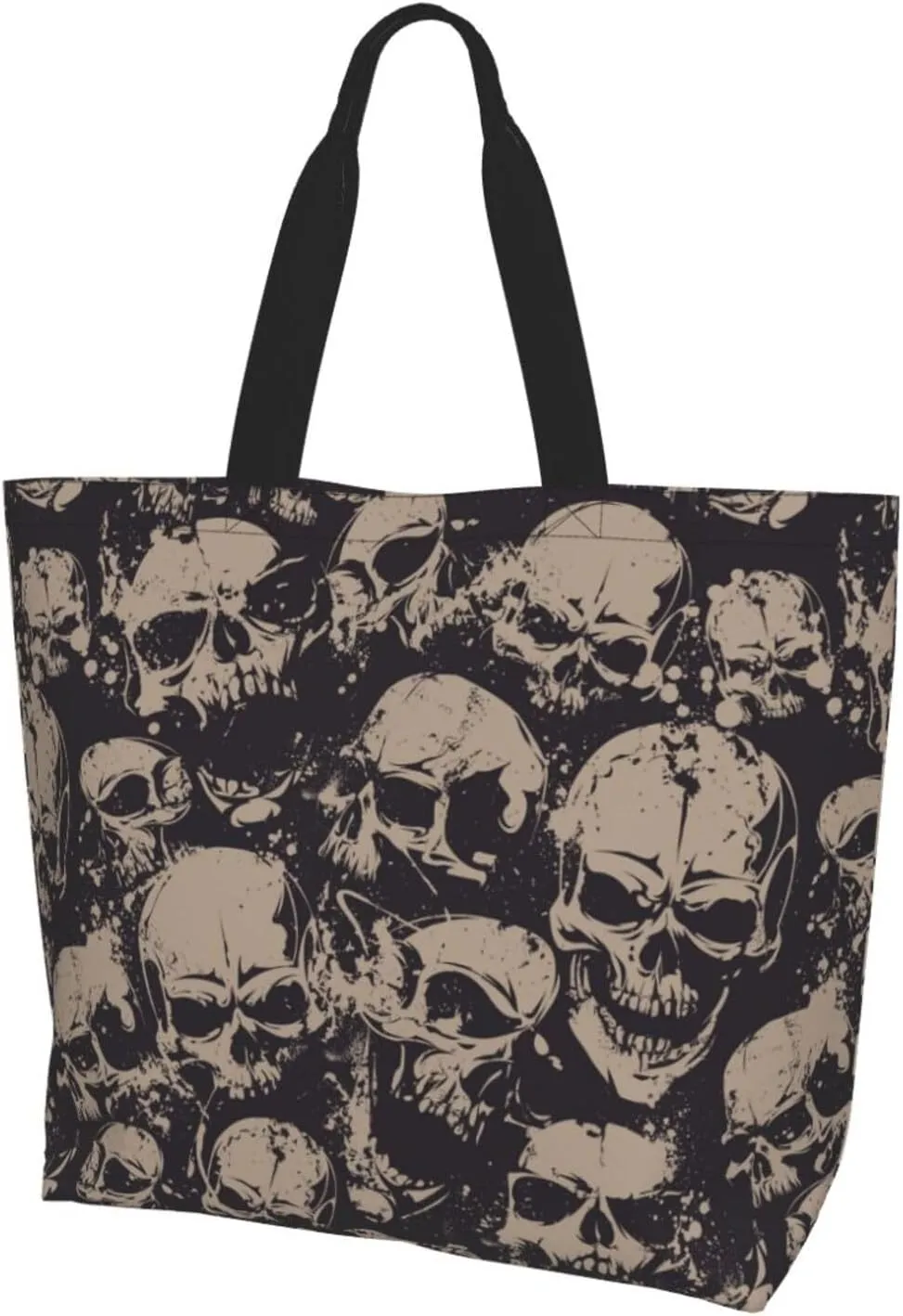 Skull Rose Tote Bag For Women, Large Shoulder Bags Foldable Grocery Handbag For Travel Shopping Sport Picnic