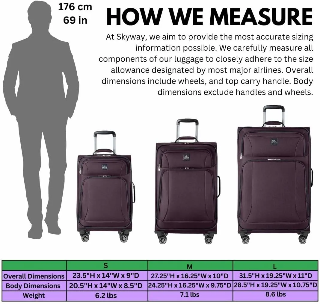 Skyway Epic Softside Carry-On Luggage - Lightweight Suitcase with Wheels for Travel | TSA Approved Carry-On Bag | Spinner Suitcase | Carry-On Luggage with Telescoping Handle, 20 inch, Plum